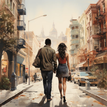 Couple walking on the streetの素材