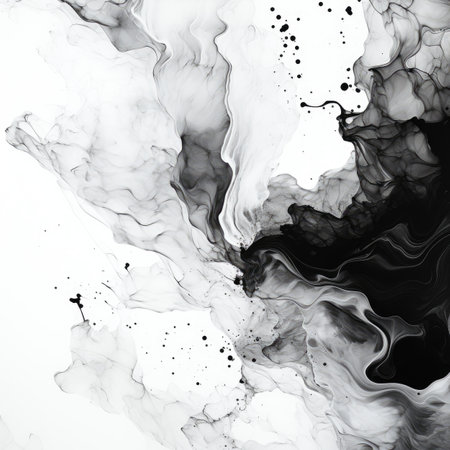 black ink in water on white background, monochrome abstract backgroundの素材