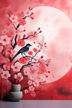 Chinese paper-cut works. Chinese characters mean Happy New Year.の素材