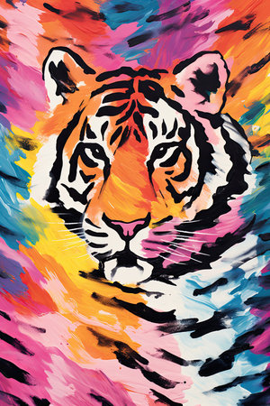 Tiger on colorful background.の素材