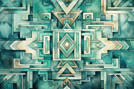Digital tiles design. Colorful ceramic wall tiles decoration. Abstract geometric backgroundの素材