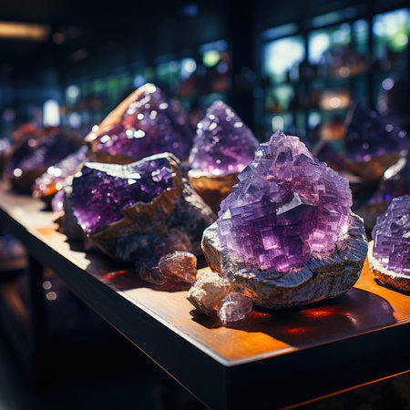 Amethyst on display in a shop windowの素材