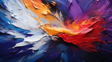 Abstract acrylic paint background in blue, orange, yellow and red colorsの素材