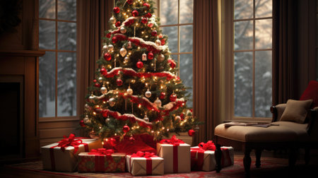 Christmas tree with gifts in the living room.の素材