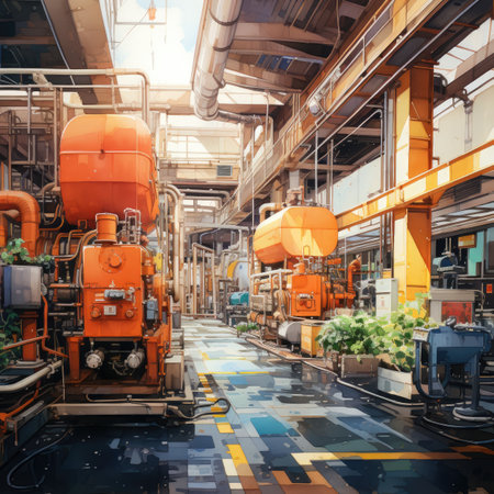 Interior of a modern industrial power plant. Industrial background, tonedの素材