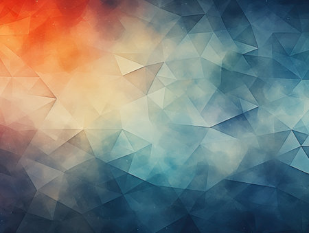 Abstract background with blue, orange, yellow and purple triangles.の素材