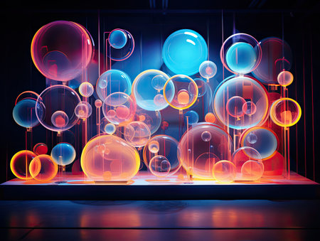 Abstract colorful background with bubbles and lights.の素材