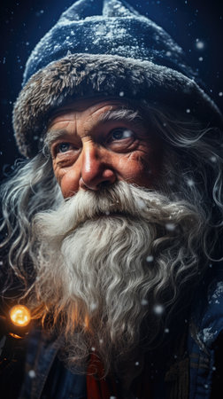 Portrait of an old man with a long beard and a cap of Santa Clausの素材