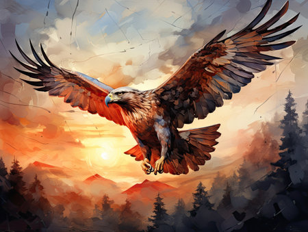 Eagle flying in the sky at sunset.の素材