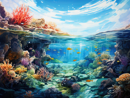 Underwater scene with corals and tropical fish.の素材
