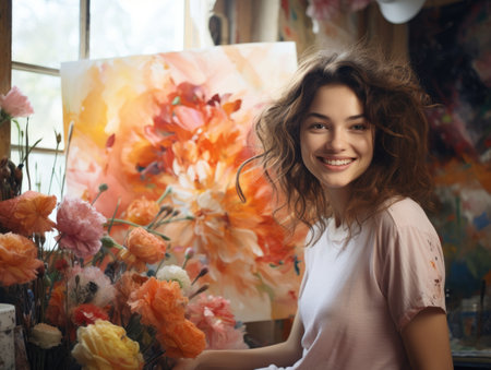 Portrait of a beautiful young woman florist in her studioの素材