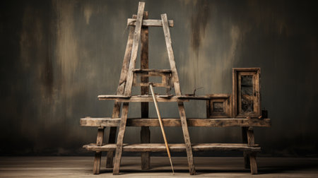 an old wooden easel with a paintbrushの素材