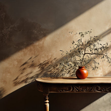 Vase with dry branches on the table in the interior of the roomの素材