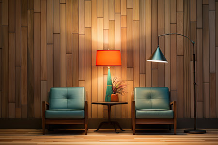 Interior of a living room with two armchairs and a lampの素材
