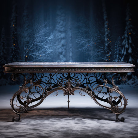 Beautiful vintage table in the winter forest.の素材