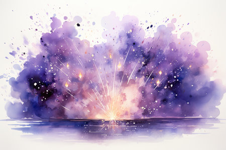 Watercolor Abstract colorful firework on the water background.の素材