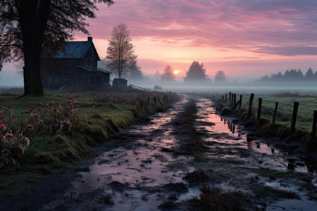 Sunrise over a small creek in the countrysideの素材