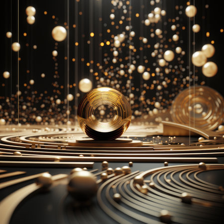 abstract background with golden spheres.の素材