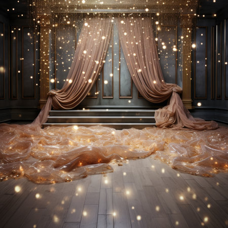 Luxury interior of the room with gold curtains.の素材
