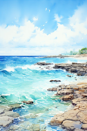 Beautiful seascape with blue sea and sky.の素材