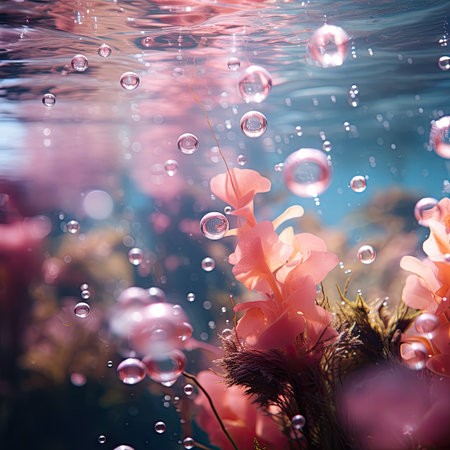 Underwater scene with flowers and bubbles.の素材