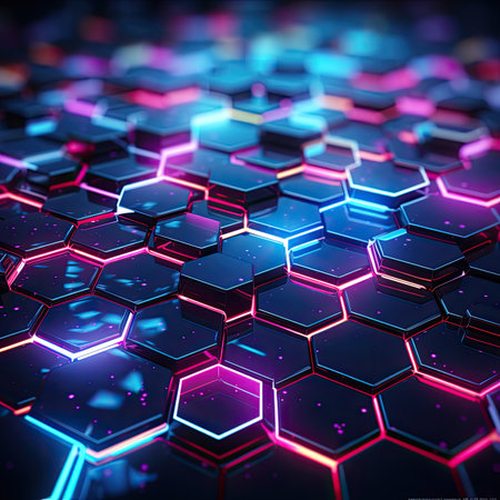 Abstract background with glowing hexagons.の素材