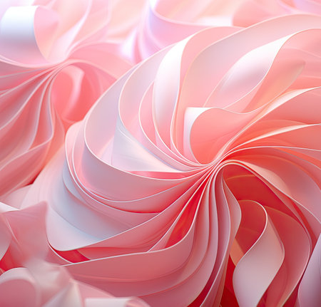 Abstract background with curved pink and white ribbons.の素材