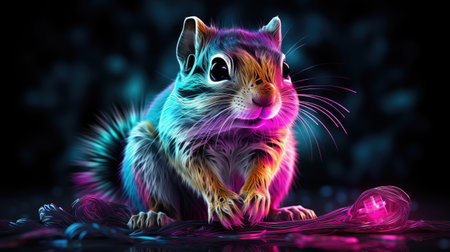 a hamster on a dark background with neon lightsの素材