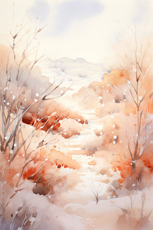 Watercolor Winter landscape.の素材