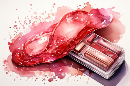 Oyster with lipstick isolated on white background.の素材