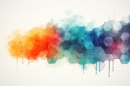 Abstract watercolor background with colorful hexagonsの素材
