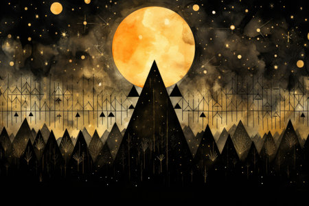 Mountain landscape with moon and clouds.の素材