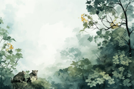 Watercolor painting of wild animals in the forestの素材