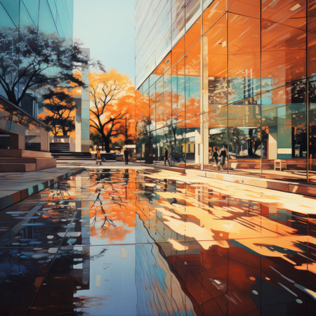 Reflection in the glass of a modern office building.の素材
