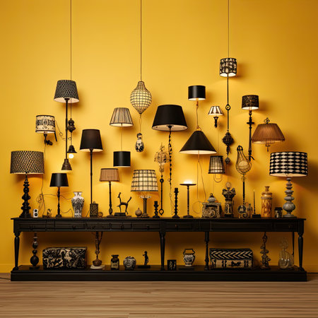 Lamps on a shelf in the interior of the room. 3d renderの素材