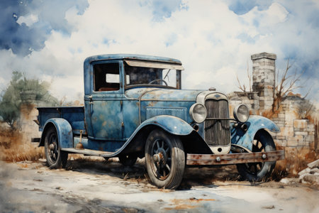 Vintage truck on the road in the desert.の素材
