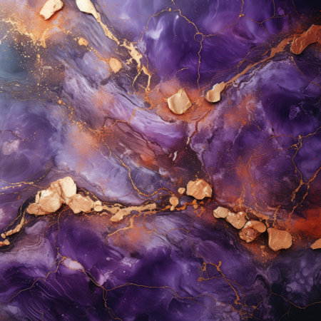 Marble abstract background pattern with gold, purple and black colors.の素材