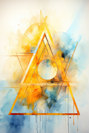 Abstract watercolor background with triangles and watercolor splashes. Grunge textureの素材