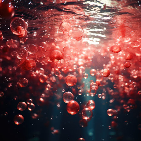 Red bubbles in the water.の素材