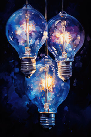 Light bulbs on abstract watercolor background. Concept of creative idea.の素材