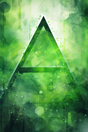 Abstract green grunge background with triangle and bokeh lights.の素材