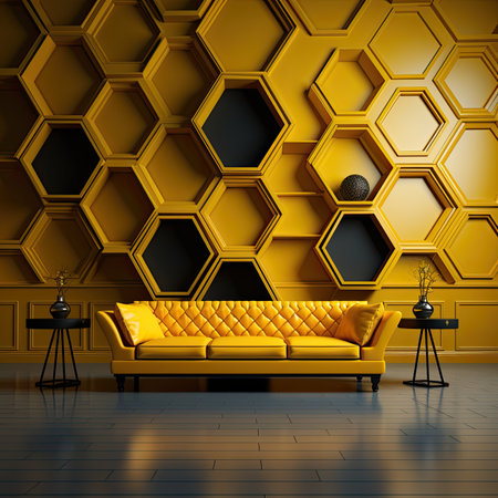 Interior of a modern living room with yellow sofaの素材