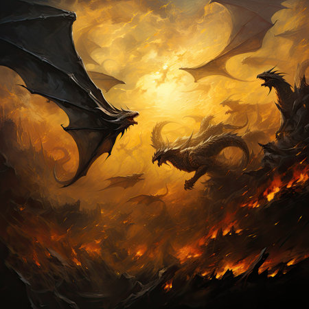 Dragon and fire on a black background.の素材