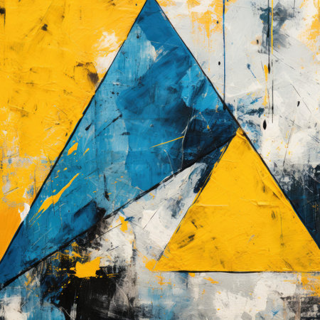 abstract grunge background with yellow and blue trianglesの素材