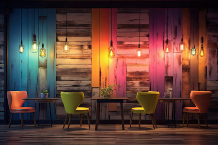 Interior of modern cafe with wooden walls and wooden floor.の素材