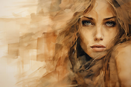 Watercolor Portrait of a beautiful womanの素材