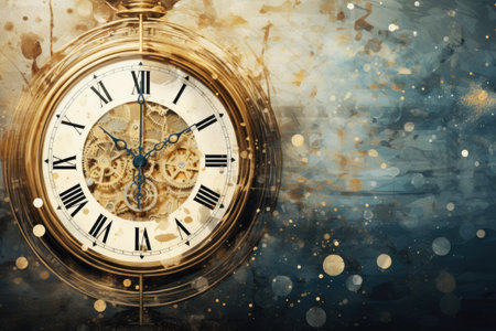 Vintage clock face on grunge background with bokeh effectの素材
