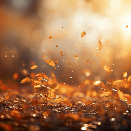 Autumn leaves background with bokeh and sun light.の素材