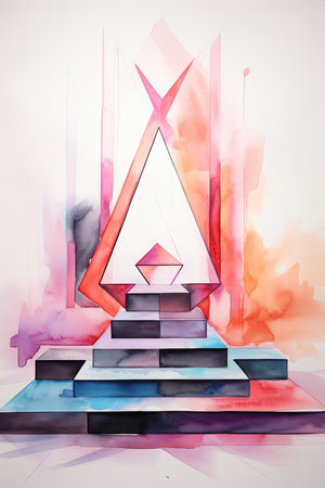 Abstract colorful geometric shapes in watercolor style.の素材