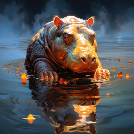 Hippo in the water.の素材